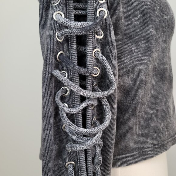 Missguided Women's Gray Washed Extreme Lace Up Turtleneck Sweatshirt Size US 4 - Picture 7 of 16